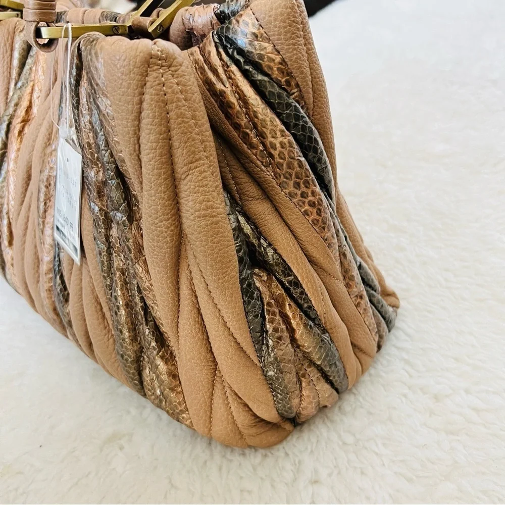 Genuine Snake Skin/Grain Brown Leather Handbag/Satchels Bag